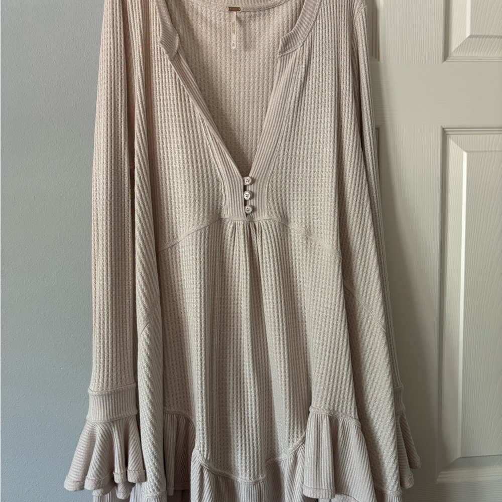 Free People Cream Waffle Knit Tunic